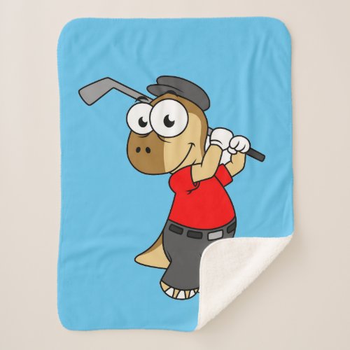 A Pachycephalosaurus Dinosaur Playing Golf Sherpa Blanket