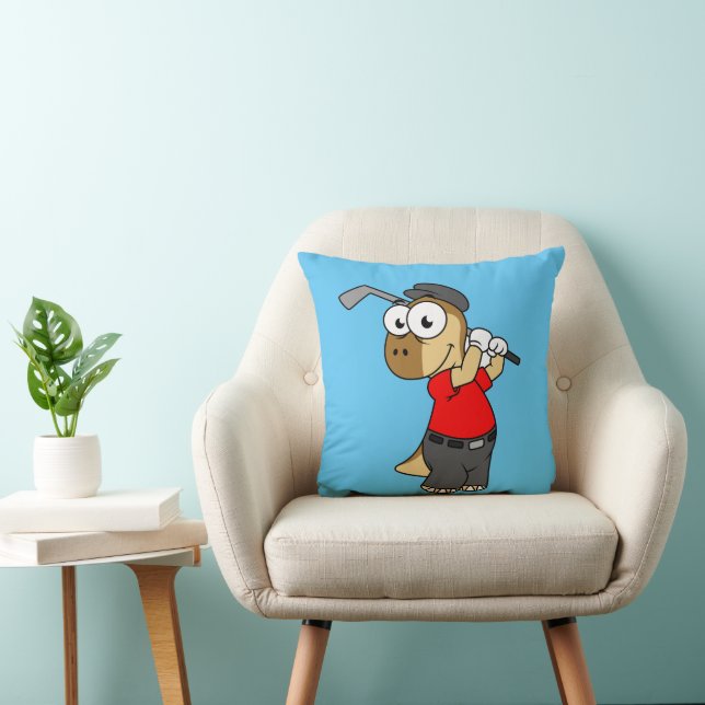 A Pachycephalosaurus Dinosaur Playing Golf. Throw Pillow (Chair)