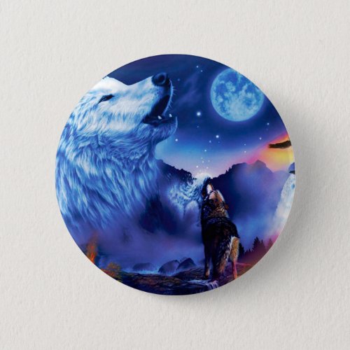A pack of wolves on a dark night button