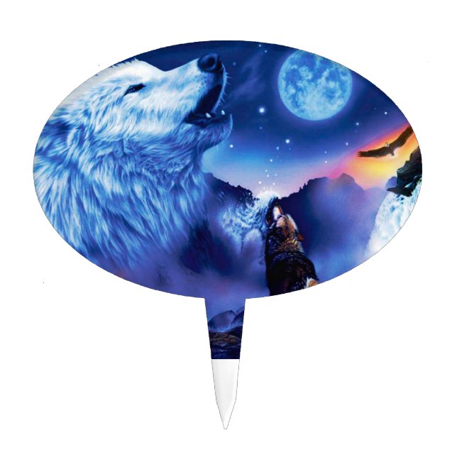 A pack of wolves on a dark night cake topper (Front)