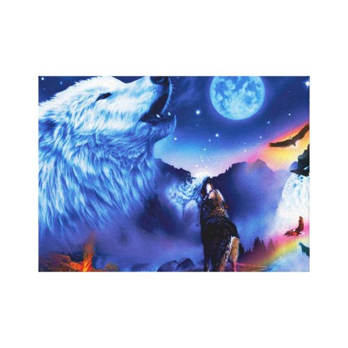 A pack of wolves on a dark night canvas print