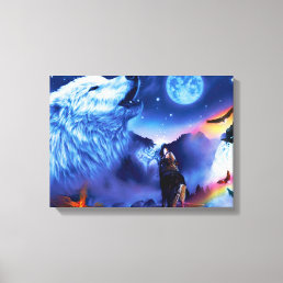 A pack of wolves on a dark night canvas print