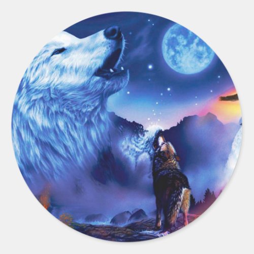 A pack of wolves on a dark night classic round sticker