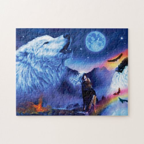 A pack of wolves on a dark night jigsaw puzzle