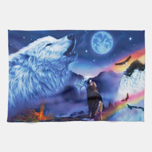 A pack of wolves on a dark night kitchen towel
