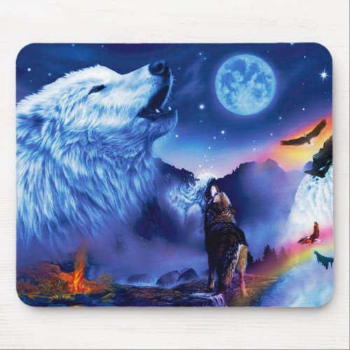 A pack of wolves on a dark night mouse pad