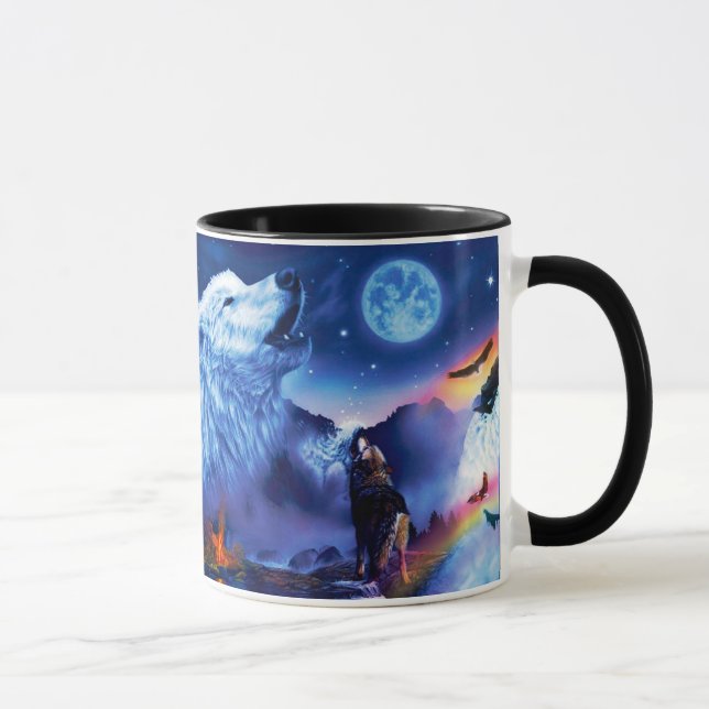 A pack of wolves on a dark night mug (Right)