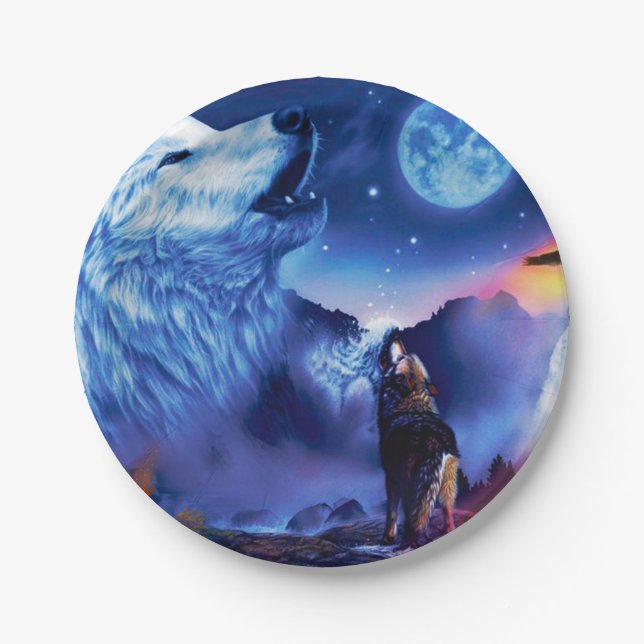 A pack of wolves on a dark night paper plates (Front)