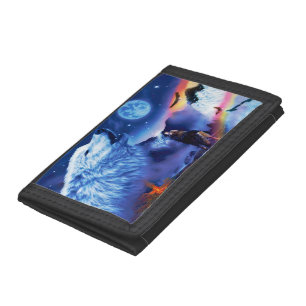 A pack of wolves on a dark night trifold wallet