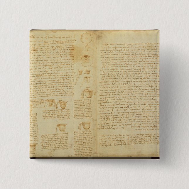 A page from the Codex Leicester, 1508-12 Pinback Button (Front)