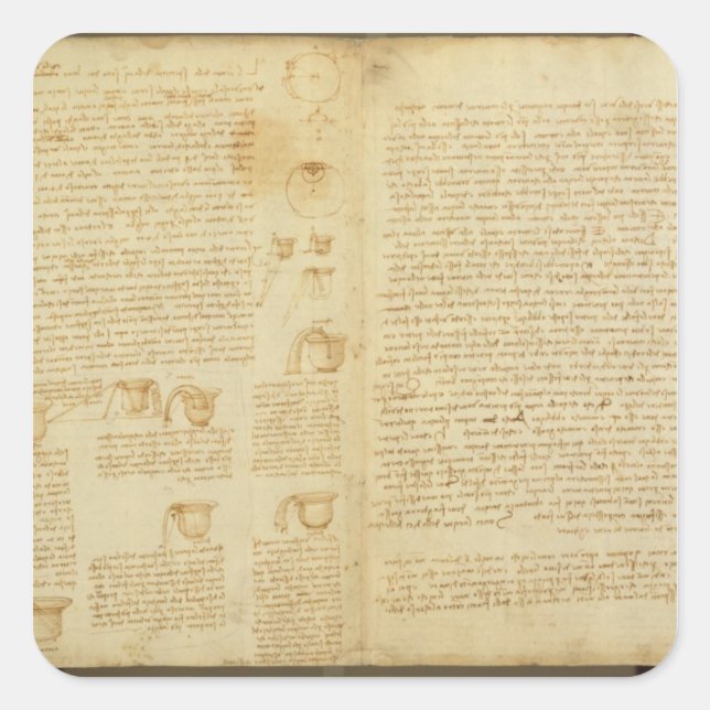 A page from the Codex Leicester, 1508-12 Square Sticker (Front)