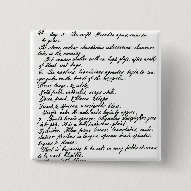 A page from the diary of Rev. James Woodforde Pinback Button (Front)