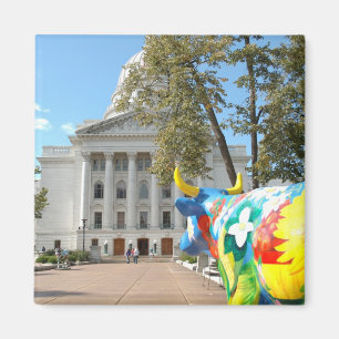 A Painted Cow Admires the Capital Building Magnet