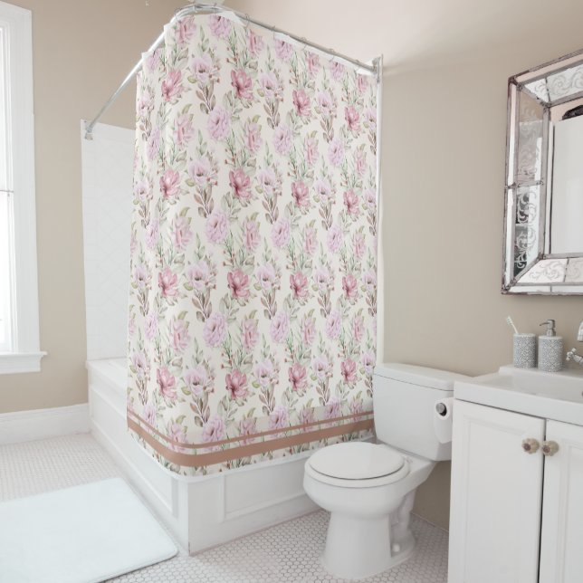A Painting floral & leaves in Seamless Pattern Shower Curtain (In Situ)
