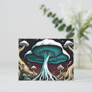 A Painting Mushrooms in the jungle Personalized Holiday Postcard
