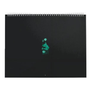 a painting of a flower and a fish on a black backg calendar