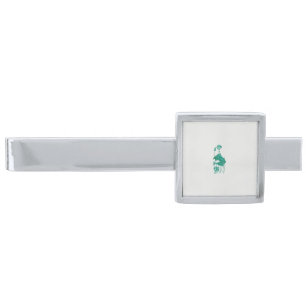 a painting of a flower and a fish on a black backg silver finish tie bar