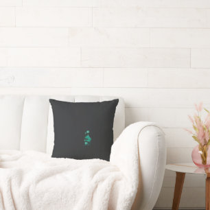 a painting of a flower and a fish on a black backg throw pillow