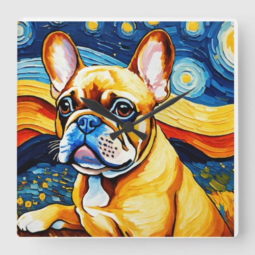 A Painting of a French bulldog  Square Wall Clock