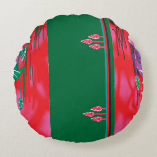 a painting of a frog in a field of grass round pillow