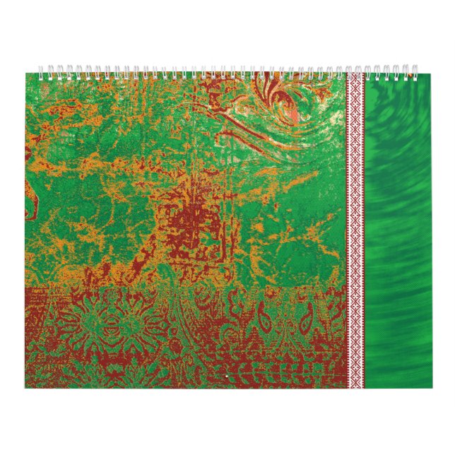 a painting of a green field with an orange border calendar (Cover)