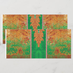 a painting of a green field with an orange border menu