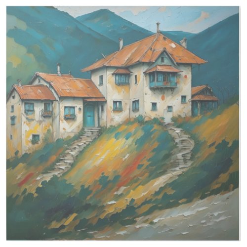 a painting of a house on a hill gallery wrap