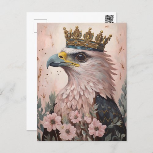 A Painting of a pink hawk with a gold crown  Postcard