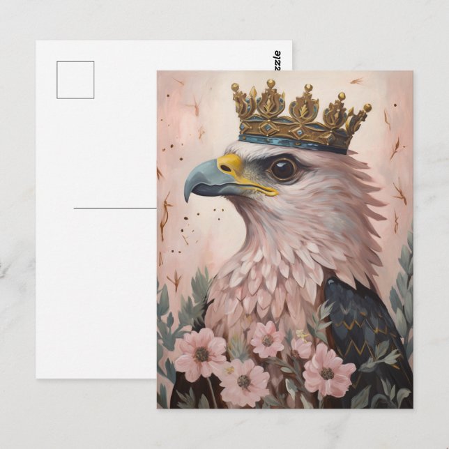 A Painting of a pink hawk with a gold crown  Postcard (Front/Back)