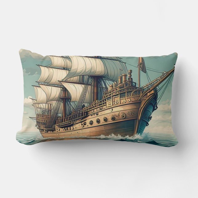 A Painting Of A Ship With The Sails Down-56350 Lumbar Pillow (Front)