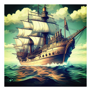 A Painting Of A Ship With The Sails Down-56350 Photo Print