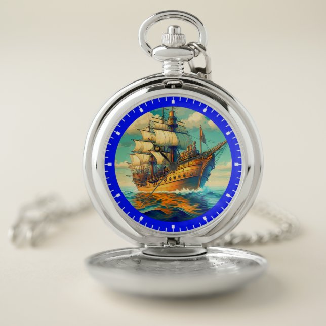 A Painting Of A Ship With The Sails Down-56350 Pocket Watch (Inside)