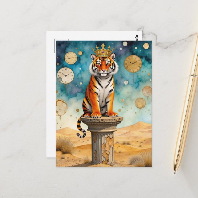 A Painting of a Tiger in a Crown Postcard (Front/Back In Situ)