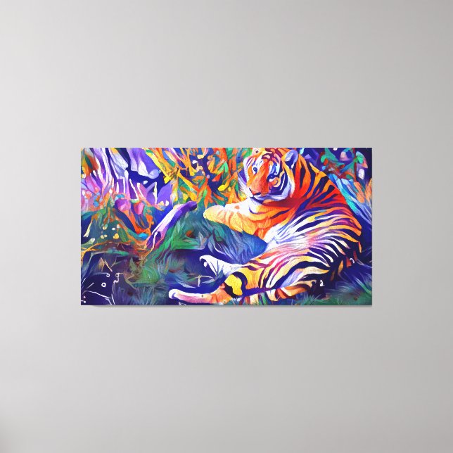 a painting of a tiger in the jungle, digital art canvas print (Front)