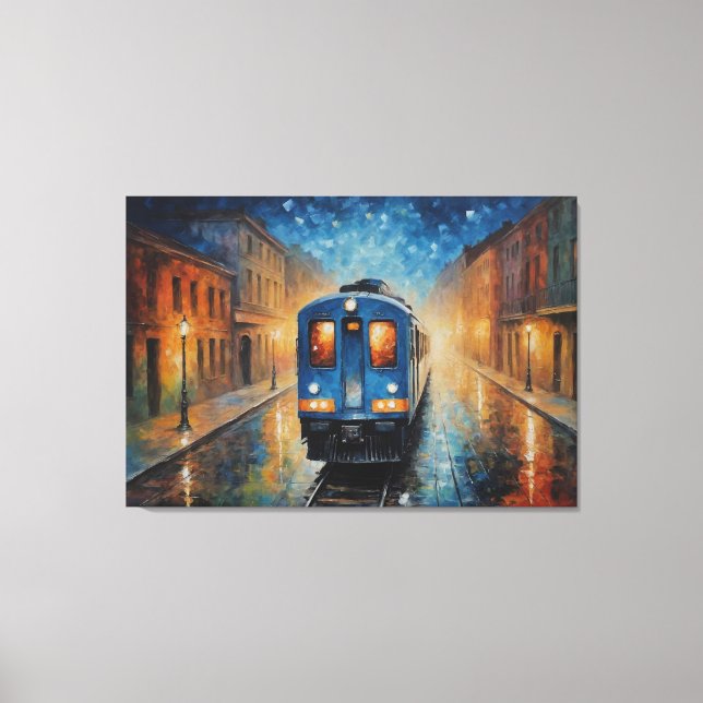 a painting of a train on a train track canvas print (Front)