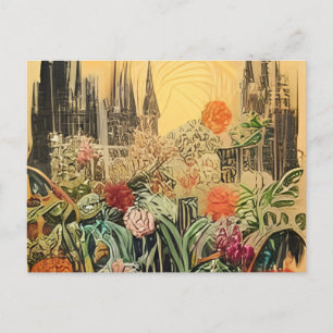 a painting of a vase filled with flowers invitation postcard
