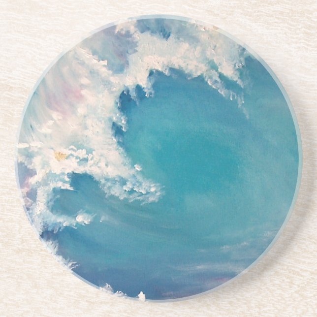 A painting of a wave sparkled with gold  sandstone coaster (Front)