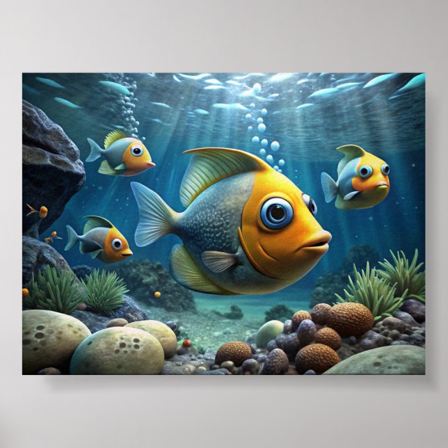 A painting of fish at the bottom of the river poster (Front)