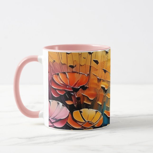 A Painting of Flowers, Sunset in the Background  Mug (Left)