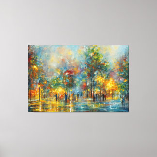 a painting of people walking in a park canvas print