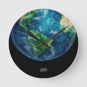 A painting of the earth in a space round clock