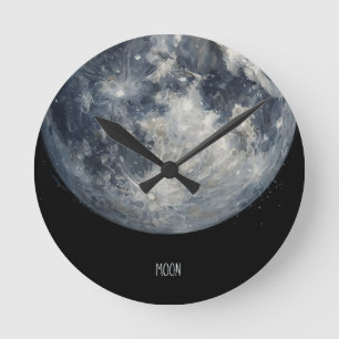 A painting of the moon in a space round clock