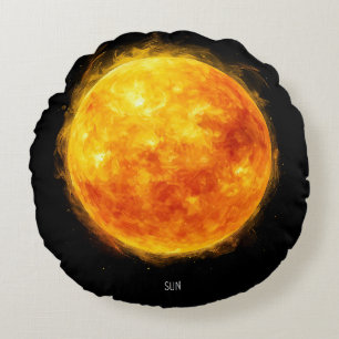 A painting of the sun in a space round pillow