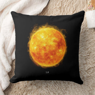 A painting of the sun in a space throw pillow