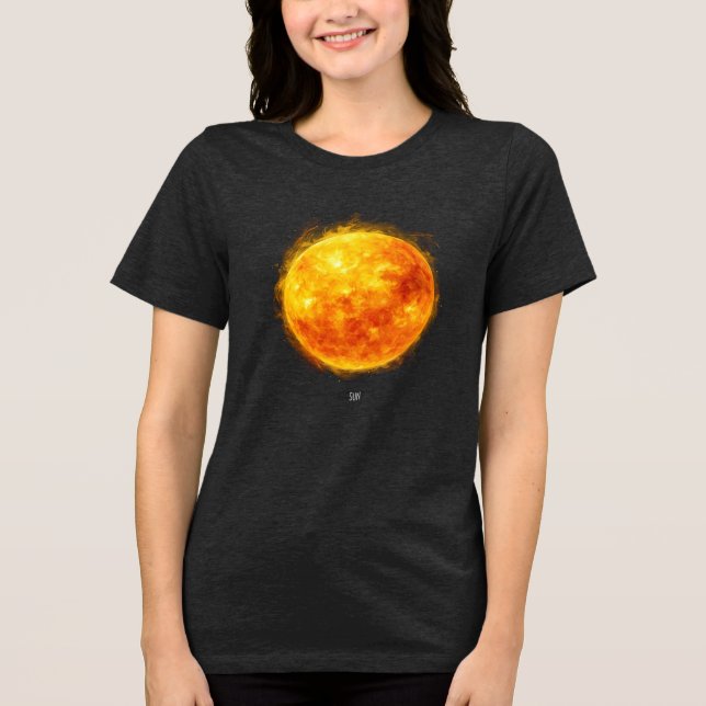 A painting of the sun in a space Tri-Blend shirt (Front)