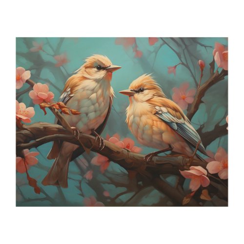 a painting of two birds with roses WOOD WALL ART