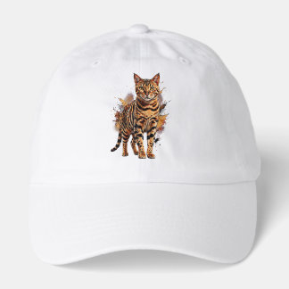 A painting with watchful eyes: A Bengal cat in a l Hat