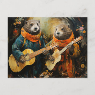 A pair of adorable otter musicians postcard