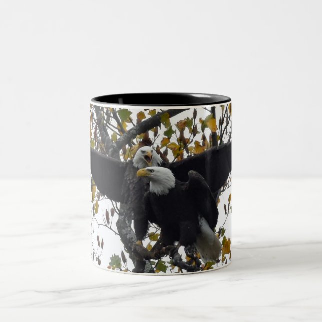 A Pair of Bald Eagles during Fall Season  Coffee M Two-Tone Coffee Mug (Center)