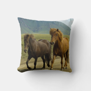 A Pair of Brown Icelandic Ponies Throw Pillow
